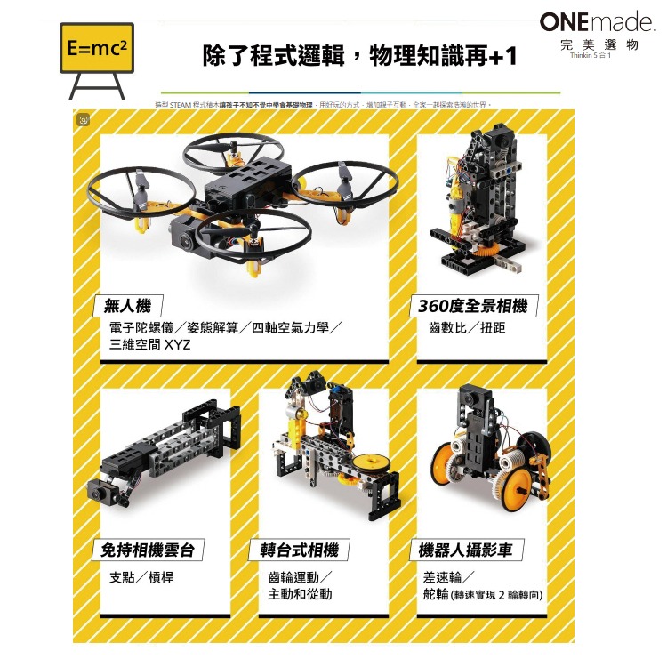 【DIY品牌聯盟】ONEmade 5合一無人機程式積木套組 無人機 空拍機-細節圖2