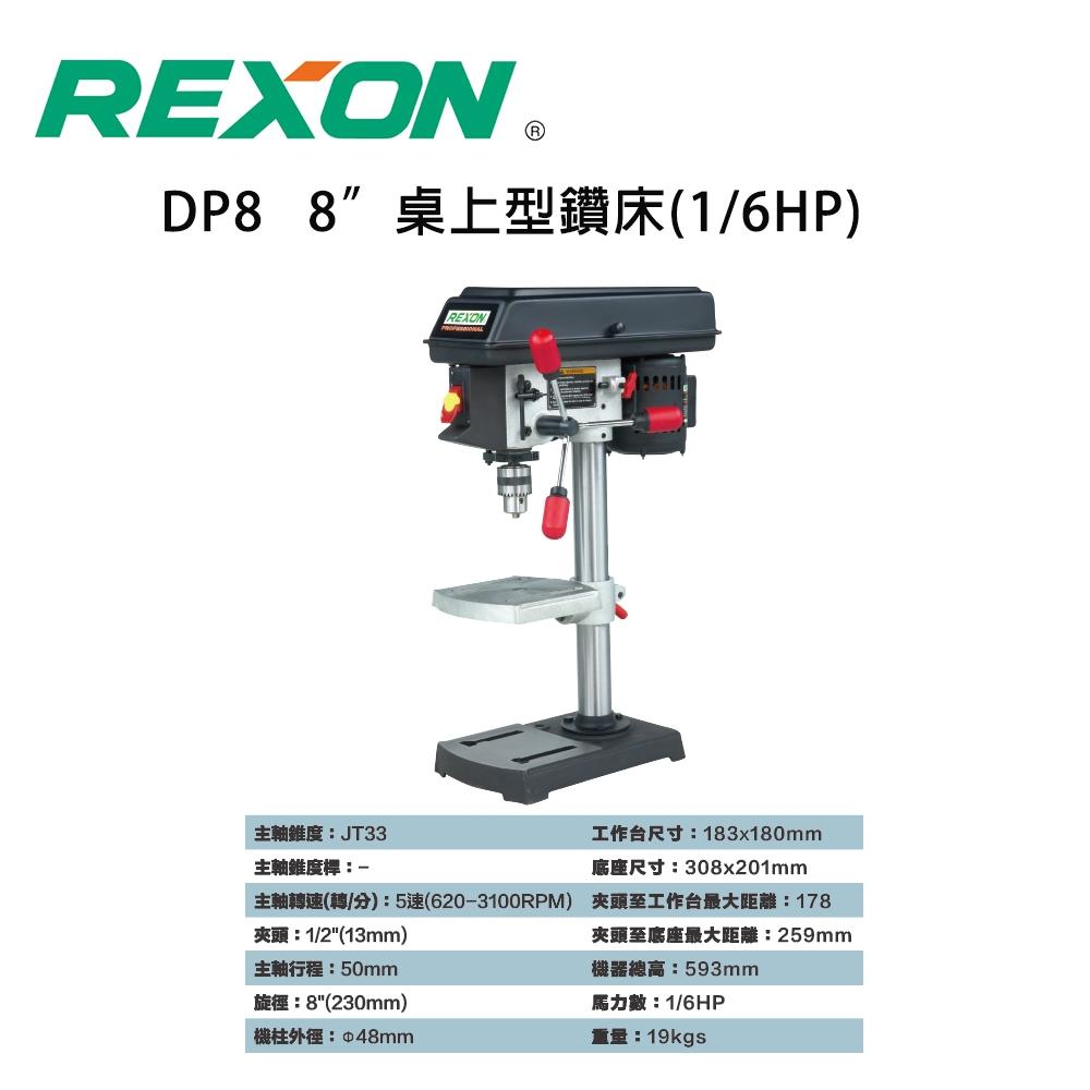 【DIY品牌聯盟】REXON 力山 8吋桌上型鑽床 DP8 鑽床 立式鑽床 臺鑽 移動工作臺 自動鑽床 桌上型鑽床-細節圖2