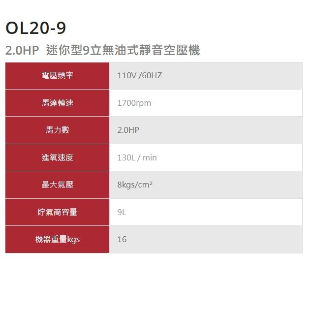 【DIY品牌聯盟】REXON 力山 迷你型9立無油式靜音空壓機 OL20-9 空壓機 空氣壓縮機 靜音空壓機 打氣汞-細節圖2
