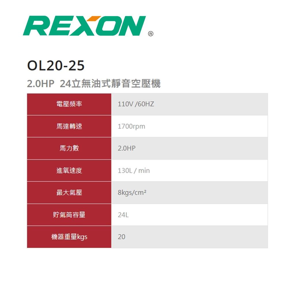 【DIY品牌聯盟】REXON 力山 小型24L無油式靜音空壓機 OL20-25 空壓機 空氣壓縮機 打氣汞 靜音空壓機-細節圖2
