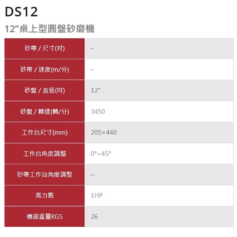 【DIY品牌聯盟】REXON 力山 12吋桌上型圓盤砂磨機 DS12A 砂磨機 打磨機 砂光機 拋光機-細節圖5