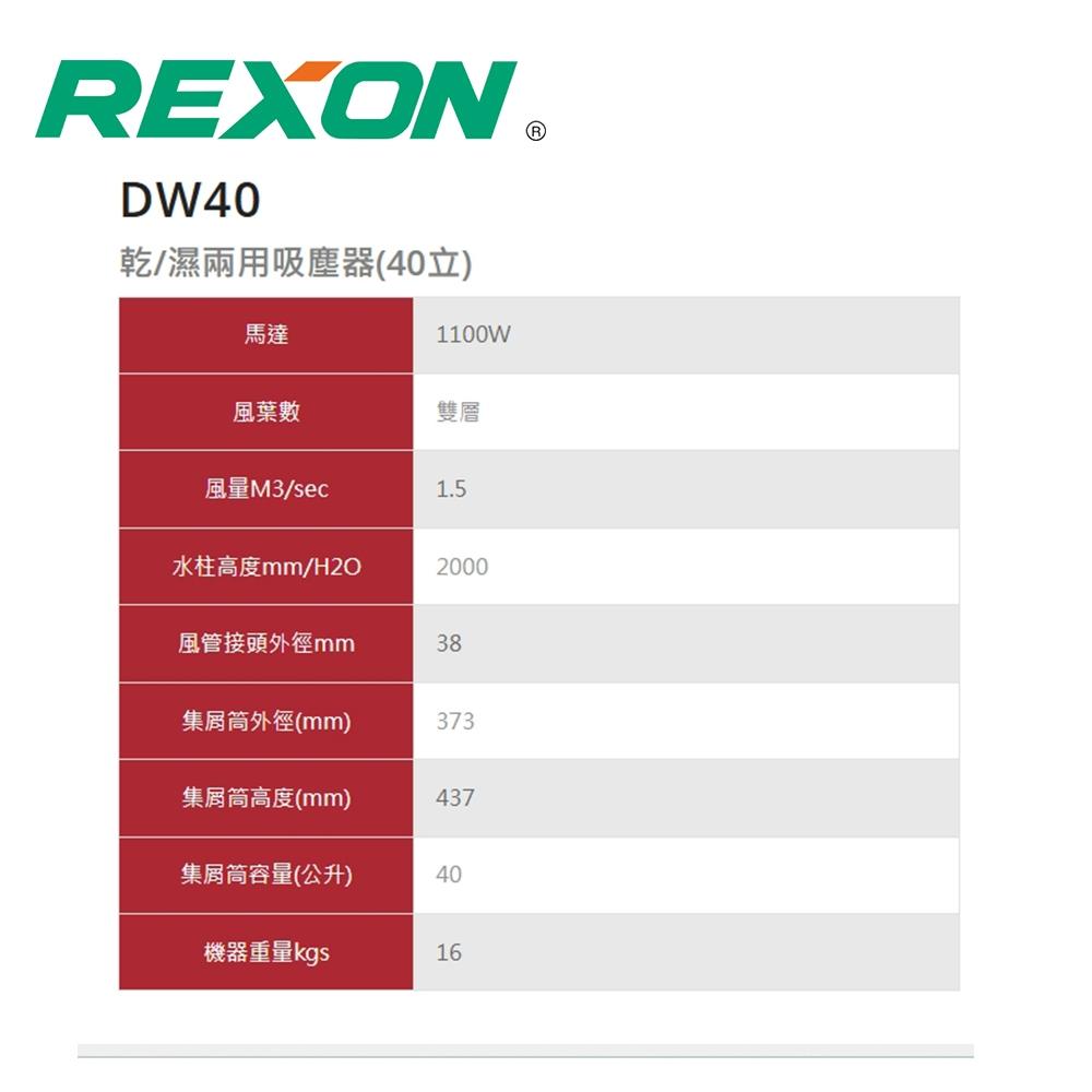 【DIY品牌聯盟】REXON 力山 乾濕兩用40L吸塵器 DW40A 多功能吸塵器 家用吸塵器 乾濕吸塵器 吸塵器-細節圖2