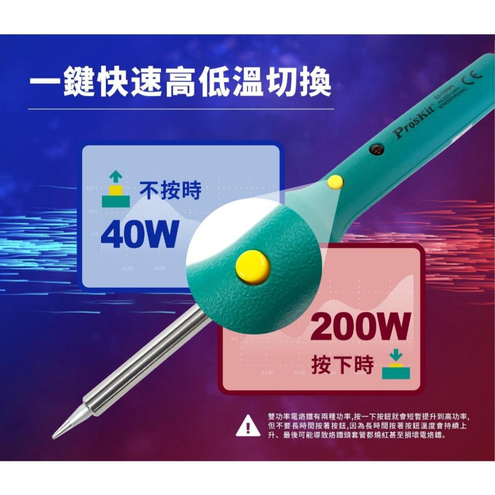 【DIY品牌聯盟】Pro＇sKit 寶工 瞬間加熱陶瓷烙鐵40/200W SI-109E 烙鐵 加熱烙鐵-細節圖6