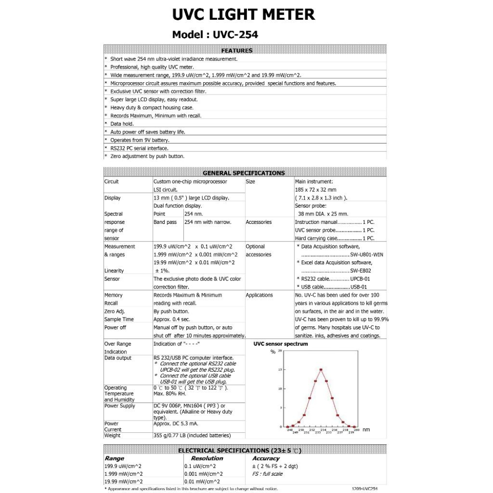 【DIY品牌聯盟】Lutron 路昌 紫外線光強度計 UVC-254 紫外線照度計 強度計 紫外線輻射檢測儀 照度表-細節圖5
