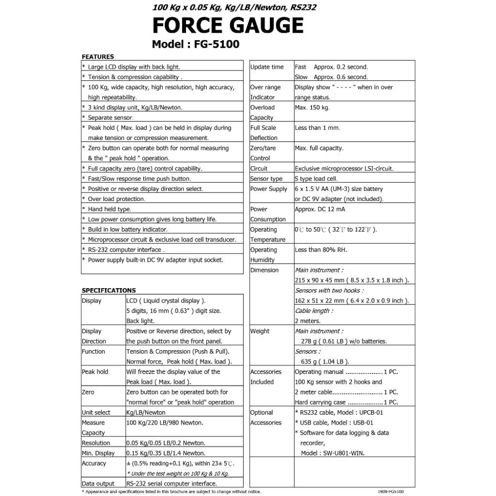 【DIY品牌聯盟】 Lutron 路昌 拉壓力計 FG-5100 外接式推拉力計-細節圖7