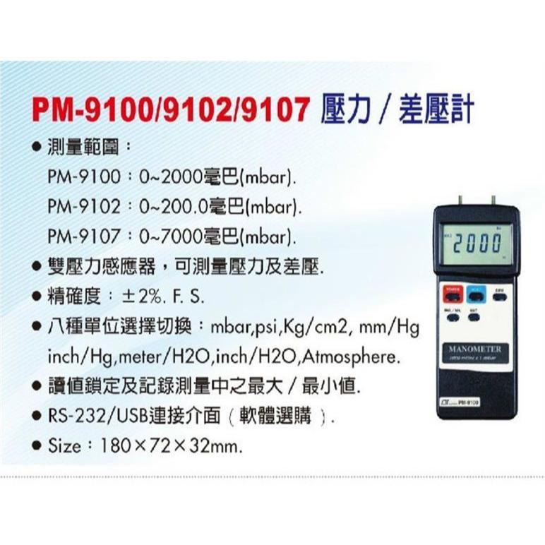 【DIY品牌聯盟】 Lutron 路昌 壓力計 差壓計 PM-9100 壓力表 負壓表 差壓表 差壓儀-細節圖2
