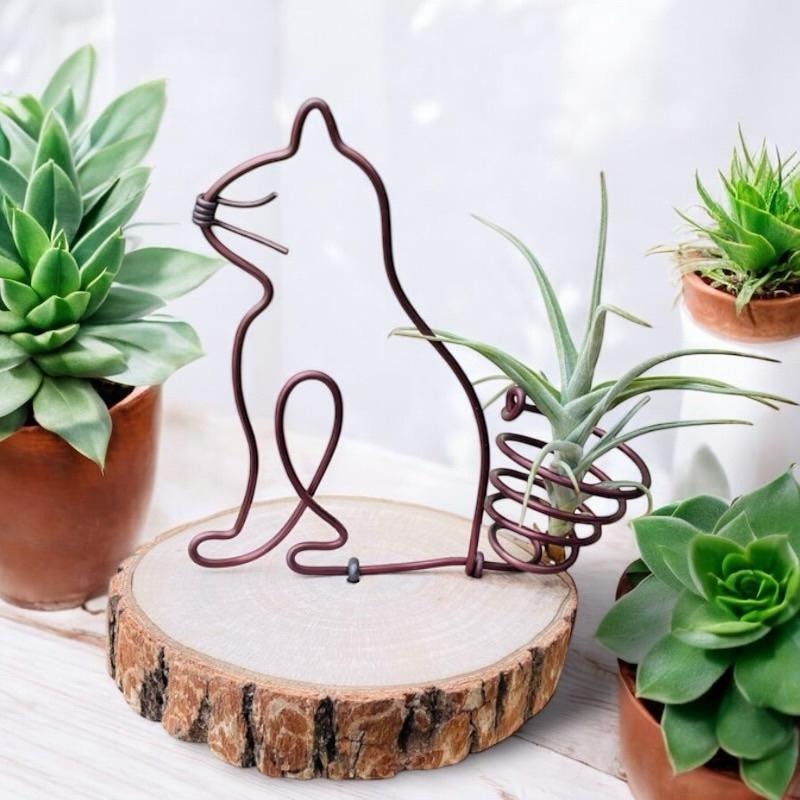 微甜多肉小陽台·空氣鳳梨的家｜鋁線手作．貓咪空鳳架(不含植物）-細節圖4