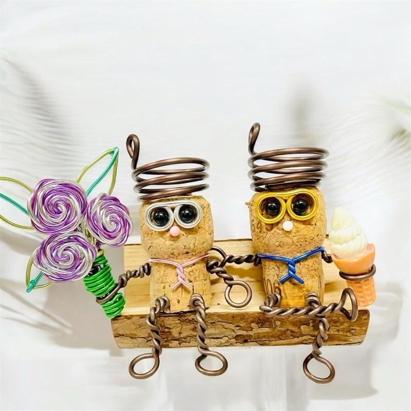 微甜多肉小陽台．空氣鳳梨的家｜鋁線手作． 悠閒的約會時光～軟木塞空鳳架(不含空鳳，冰淇淋小飾品顏色為隨機）-細節圖2