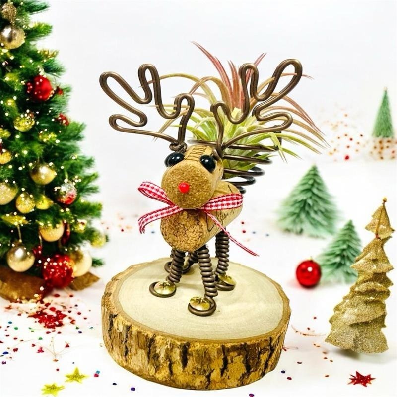 微甜多肉小陽台．空氣鳳梨的家｜鋁線手作．軟木塞麋鹿空鳳木架（不含空鳳）-細節圖4