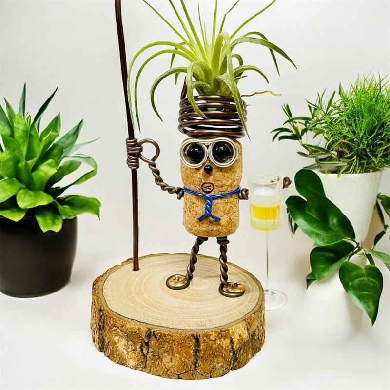 微甜多肉小陽台．空氣鳳梨的家｜鋁線手作．買醉人生．軟木塞空鳳木架(不含植物）-細節圖2