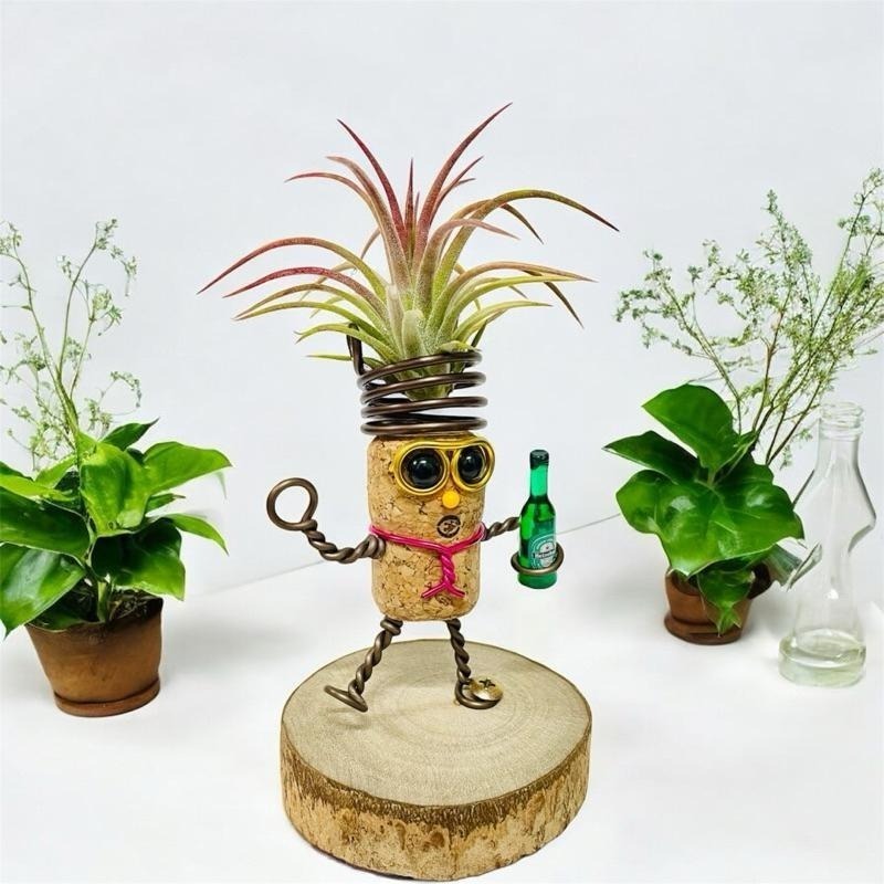 微甜多肉小陽台．空氣鳳梨的家｜鋁線手作．飲料吧~軟木塞空鳳木架(不含植物)-細節圖4