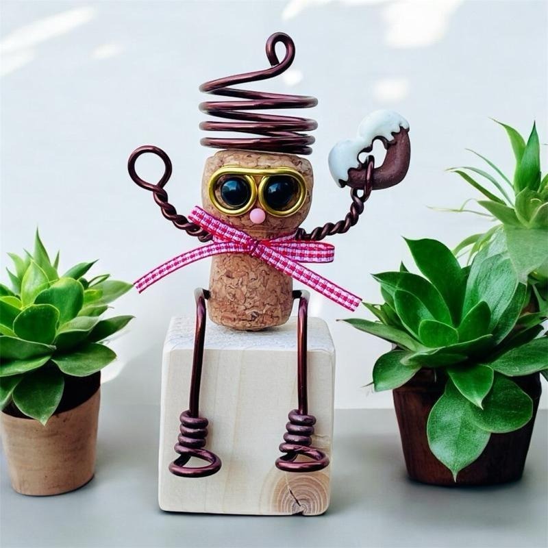 微甜多肉小陽台．空氣鳳梨的家｜鋁線手作．童趣小物~軟木塞娃娃空鳳架×積木座(不含空鳳)-細節圖5