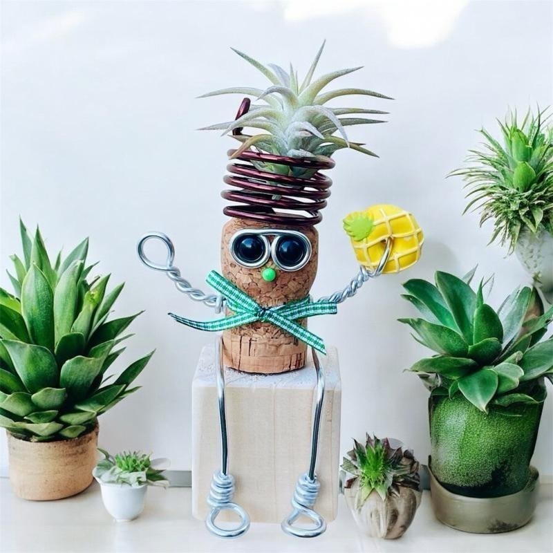 微甜多肉小陽台．空氣鳳梨的家｜鋁線手作．童趣小物~軟木塞娃娃空鳳架×積木座(不含空鳳)-細節圖6