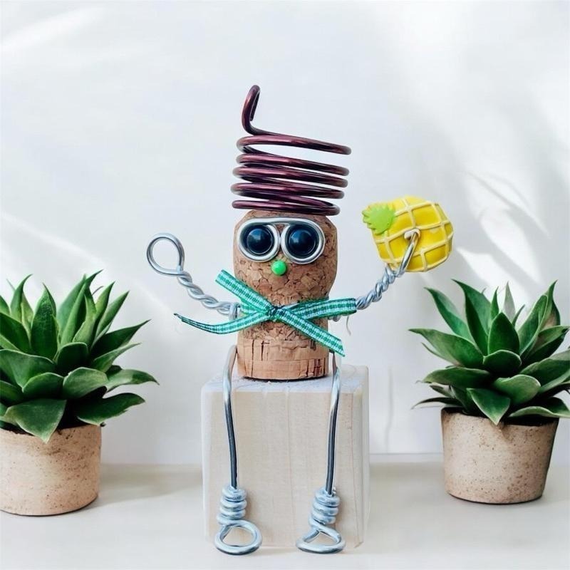 微甜多肉小陽台．空氣鳳梨的家｜鋁線手作．童趣小物~軟木塞娃娃空鳳架×積木座(不含空鳳)-細節圖8