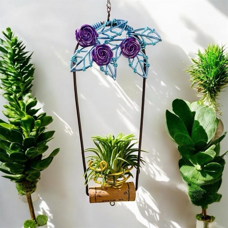 微甜多肉小陽台·空氣鳳梨的家｜鋁線手作．可旋轉軟木塞玫瑰空鳳掛架（不含空鳳）-細節圖3