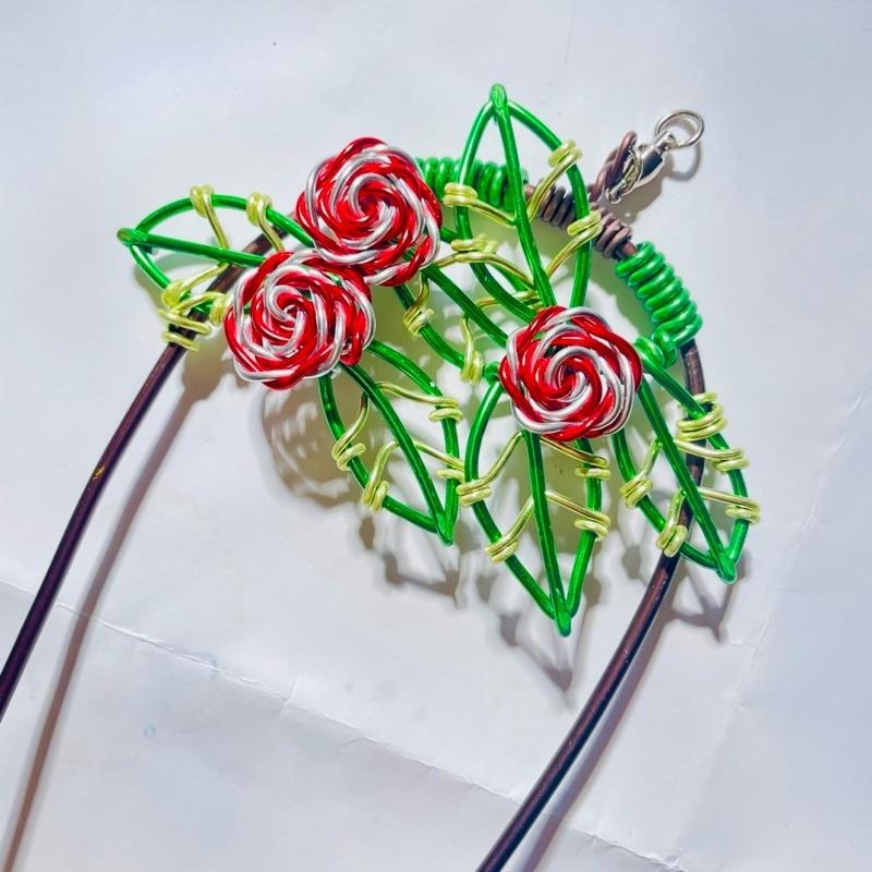 微甜多肉小陽台·空氣鳳梨的家｜鋁線手作．可旋轉軟木塞玫瑰空鳳掛架（不含空鳳）-細節圖8