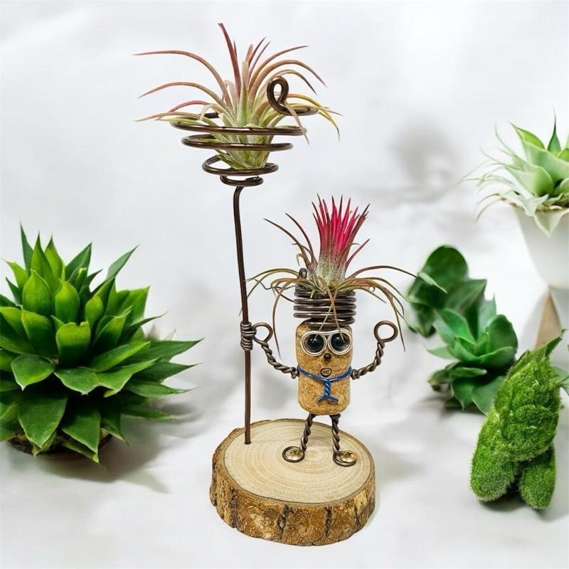 微甜多肉小陽台．空氣鳳梨的家｜鋁線手作． 軟木塞小士兵空鳳木架（不含植物）-細節圖3