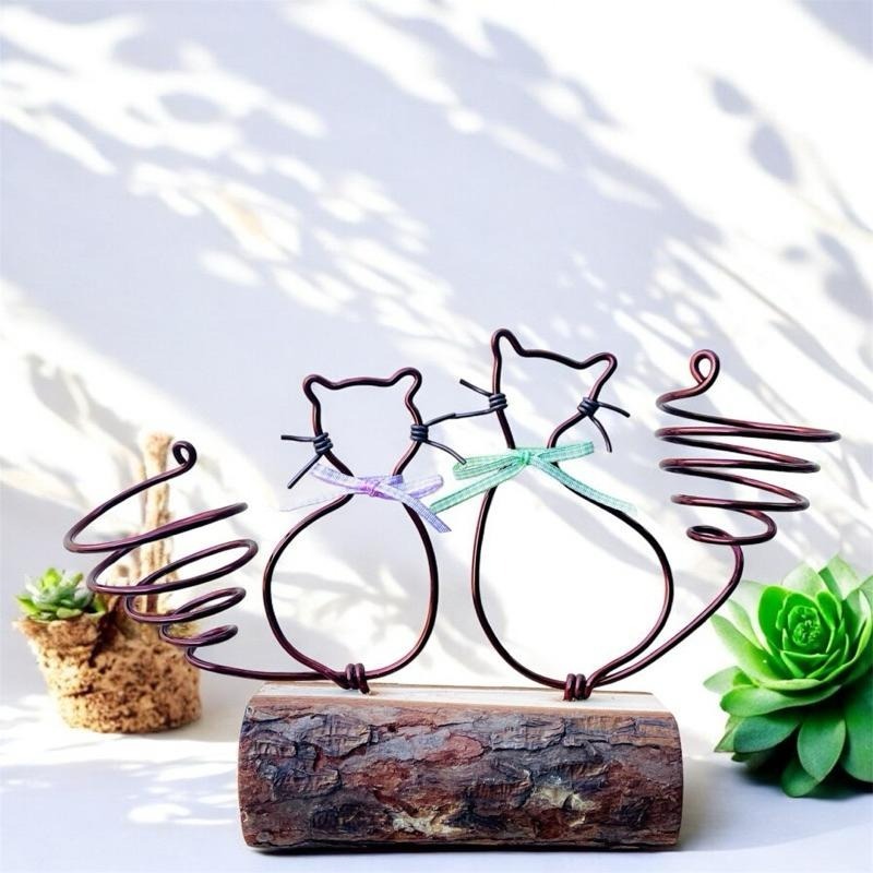 微甜多肉小陽台．空氣鳳梨的家｜鋁線手作．雙貓空鳳架(可備註蝴蝶結顏色，不含空鳳）-細節圖3