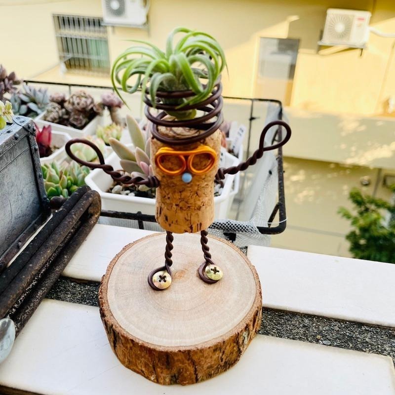 微甜多肉小陽台．空氣鳳梨的家｜鋁線手作．快樂小人軟木塞空鳳架（不含植物）-細節圖3