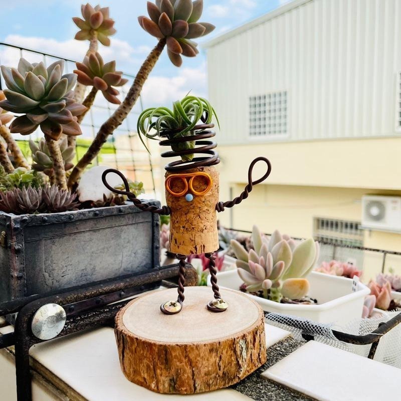 微甜多肉小陽台．空氣鳳梨的家｜鋁線手作．快樂小人軟木塞空鳳架（不含植物）-細節圖4