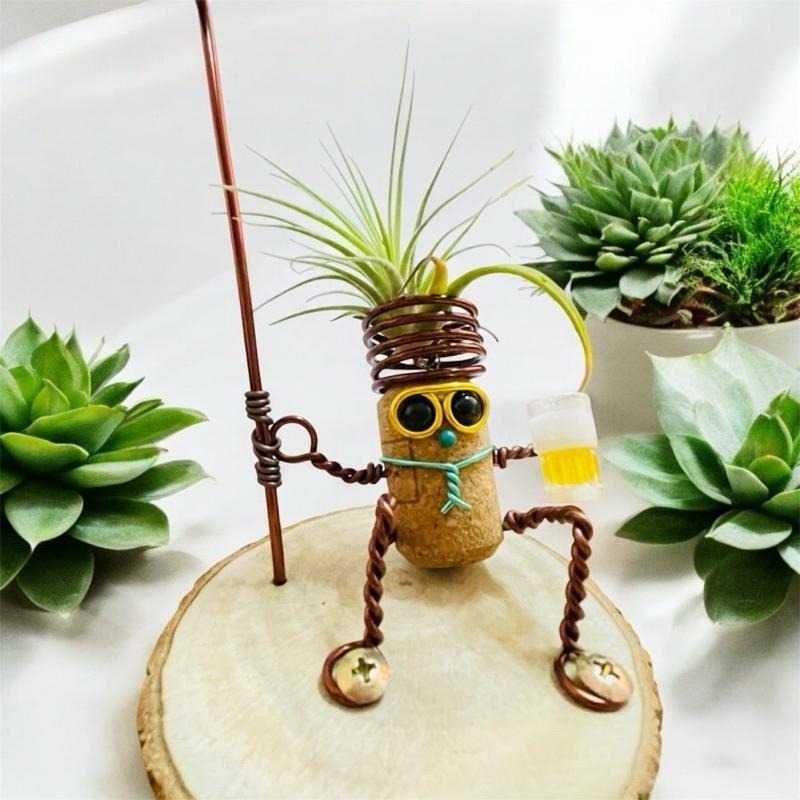 微甜多肉小陽台．空氣鳳梨的家｜鋁線手作．先來杯啤酒吧！軟木塞空鳳木架（不含植物）-細節圖2