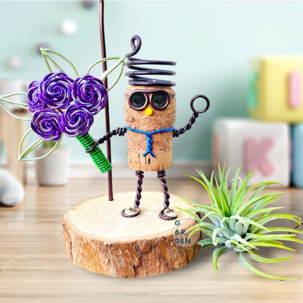 微甜多肉小陽台．空氣鳳梨的家｜鋁線手作．玫瑰花束，軟木塞小木偶！(不含植物）-細節圖2