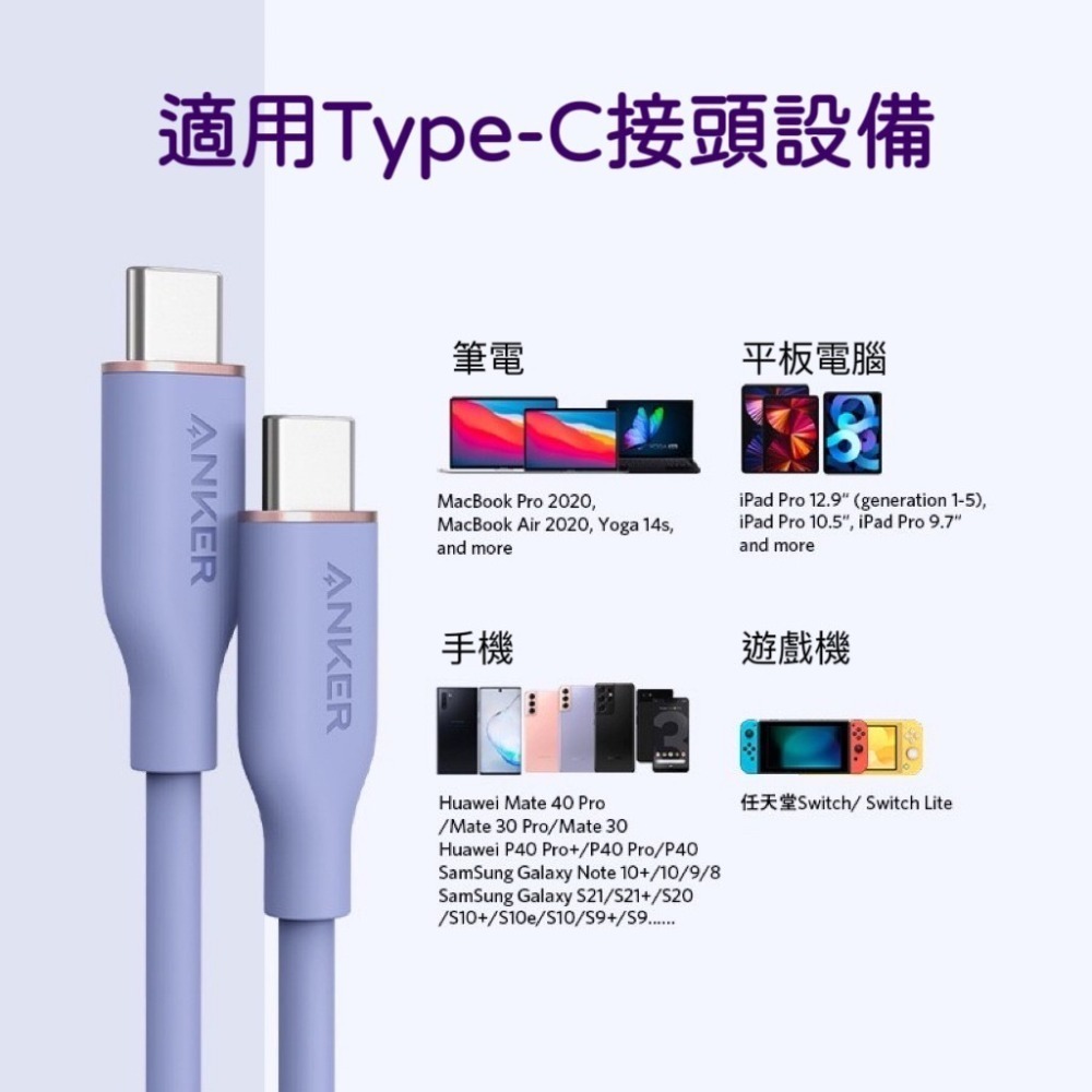 🔥24H寄出🔥美國ANKER Type-C親膚款 快充傳輸線 充電線 PD快充線 USB-C 安卓 5A 筆電 快充-細節圖8