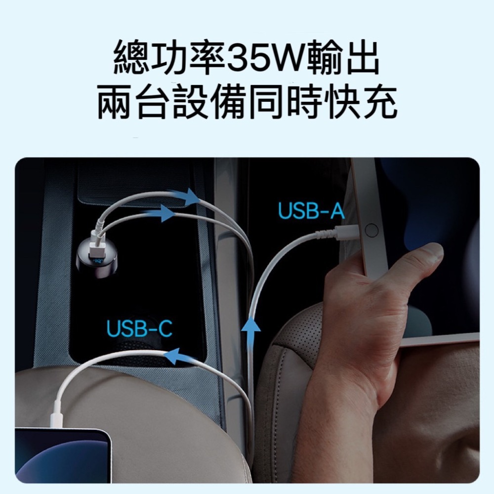 美國ANKER 35W雙孔車充 PD+PIQ2.0 點煙器 快充 USB充電 充電轉接器 車充 TYPE-C LED燈-細節圖2