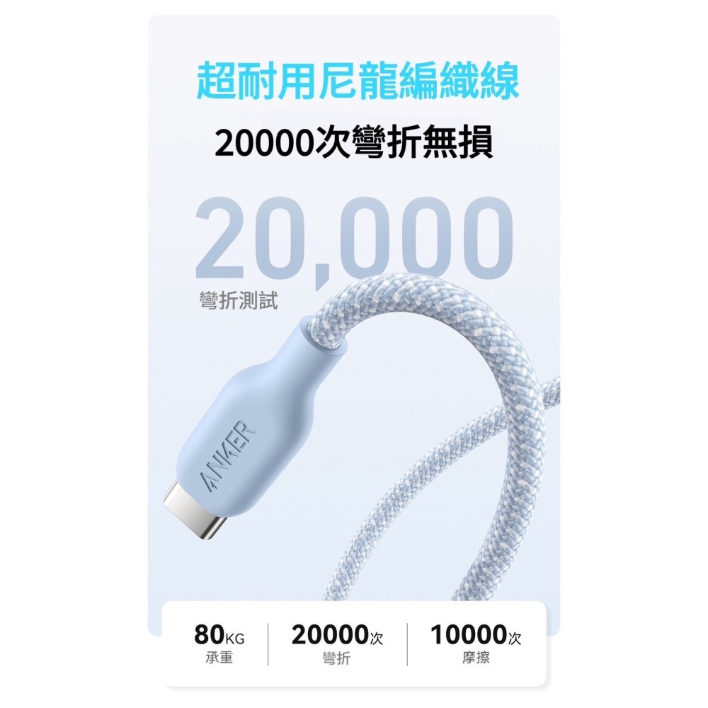 ANKER 240W閃充 雙USB-C環保編織傳輸線 快充線 安卓 筆電 充電線 type-c 蘋果線-細節圖3