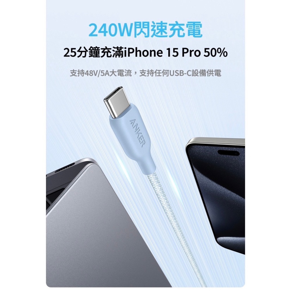 ANKER 240W閃充 雙USB-C環保編織傳輸線 快充線 安卓 筆電 充電線 type-c 蘋果線-細節圖5