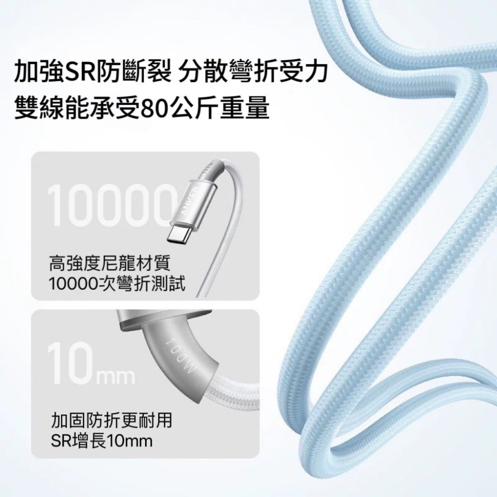 🌟新品上市 美國ANKER 100W冰晶編織快充線 安卓 筆電 充電線 type-c 傳輸線 蘋果線 i15-細節圖6