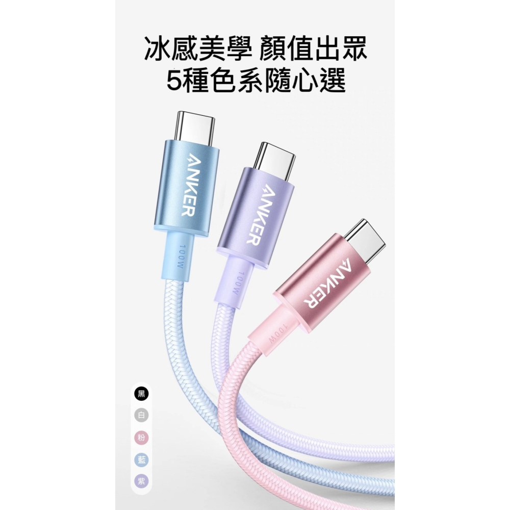 🌟新品上市 美國ANKER 100W冰晶編織快充線 安卓 筆電 充電線 type-c 傳輸線 蘋果線 i15-細節圖8