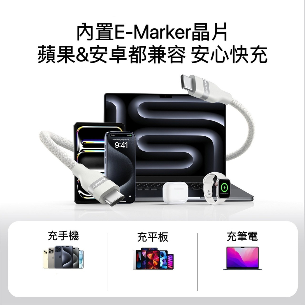 🌟新品上市 ANKER 240W親膚編織快充線 安卓 筆電 充電線 type-c 傳輸線 蘋果線 USB-C i16-細節圖2