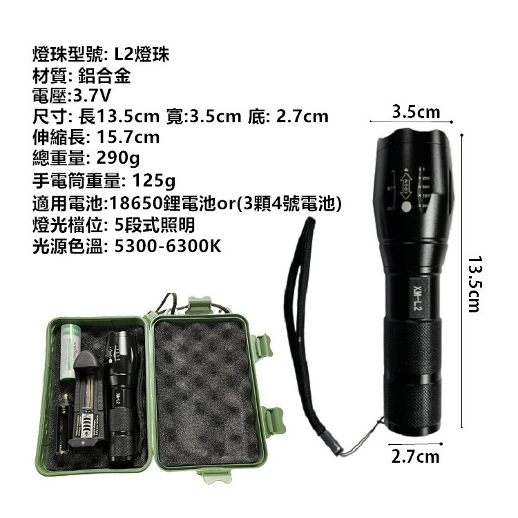 【工廠直營 台灣出貨】L2手電筒 手電筒 LED手電筒 手電筒強光 手電筒爆亮 變焦手電筒 伸縮手電筒【CP172】-細節圖2