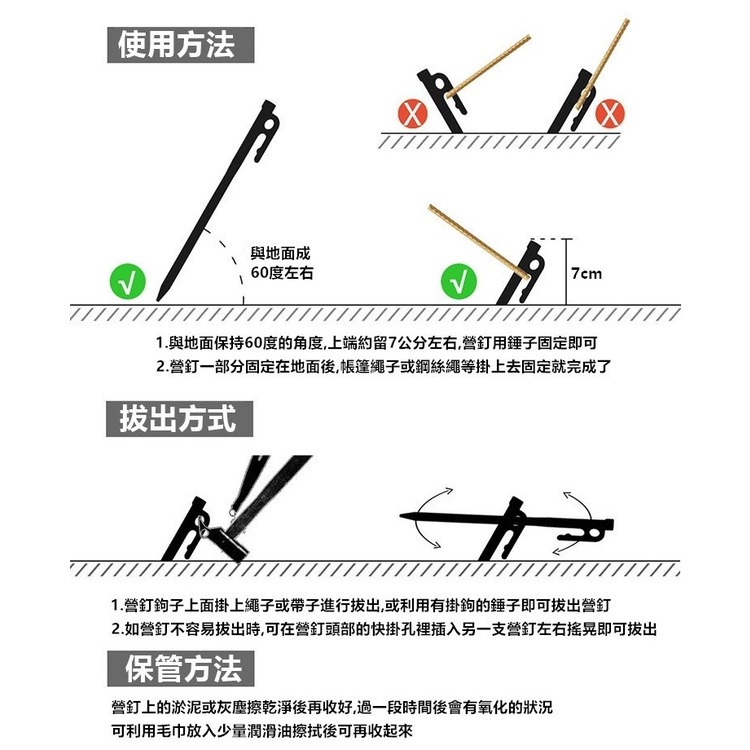【工廠直營 台灣出貨】營釘 地釘大黑釘 Campingmoon 柯曼 碳鋼 黑釘 柯曼營釘 露營 野營【CP124】-細節圖7