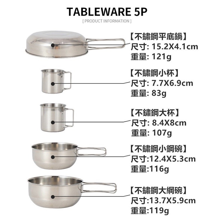 【工廠直營 台灣出貨】露營鍋具2件組5件組 露營餐具 野炊用具 露營 不鏽鋼餐具 不鏽鋼碗 登山 野營碗【CP081】-細節圖5
