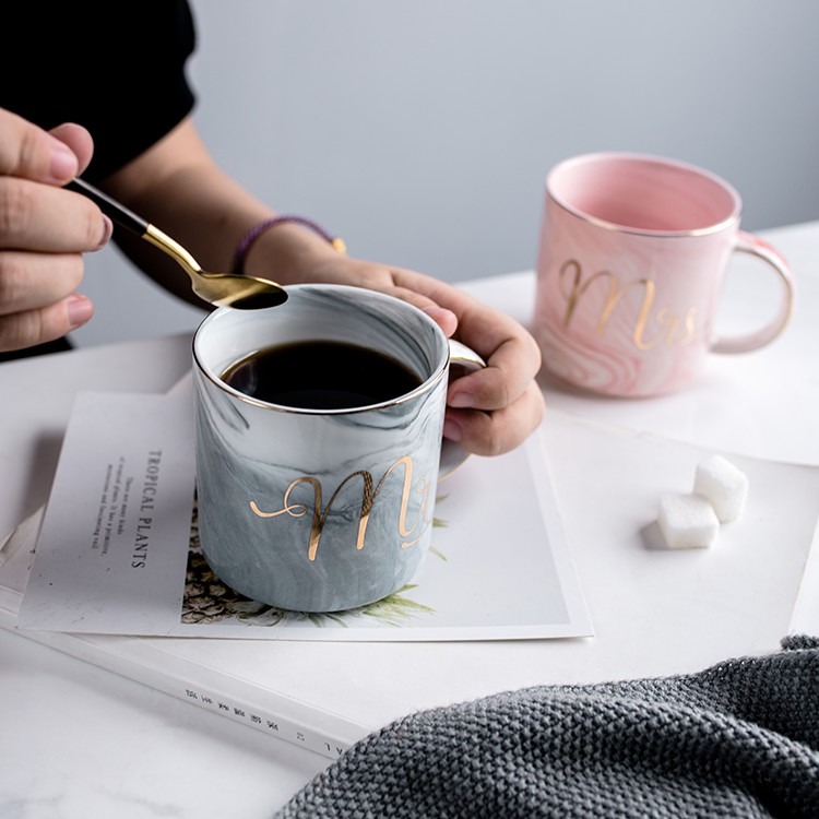 【工廠直營 台灣出貨】馬克杯 對杯 情侶對杯 大理石紋 咖啡杯 陶瓷馬克杯 婚禮小物【RS907】-細節圖3