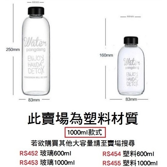 【工廠直營 台灣出貨】水壺 Pongdang water 透明水杯 水瓶 隨身杯隨行杯 1000ml 【RS455】-細節圖2