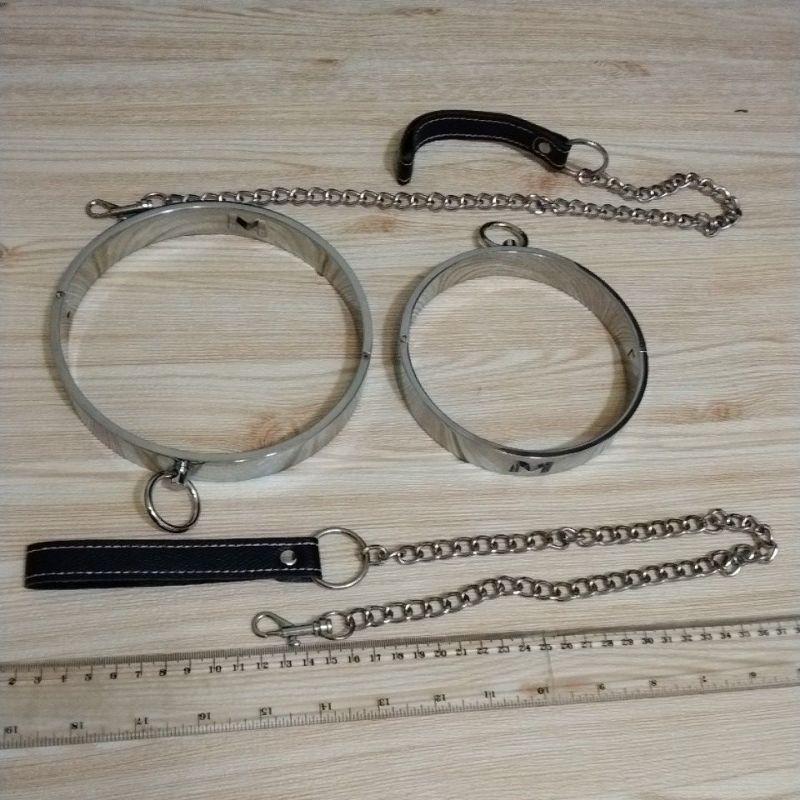 全新 現貨 精品 不鏽鋼 項圈 寵物 狗狗 品質 鋼圈 磁吸 L型 插梢 生活 情趣 比特犬 超強 頸圈 拉繩 M 鏤空-細節圖2