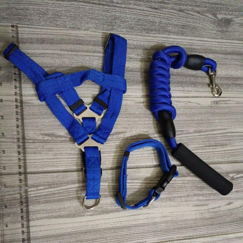 全新 現貨 寵物 遛狗 三合一 套裝 強力 項圈 + 綁胸帶 + 拉繩 M號 中型 犬 狗 頸圈 胸帶 牽繩 圈 繩 帶-細節圖2