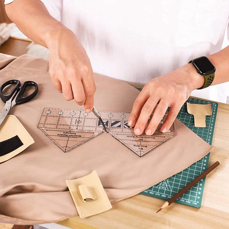 全新 現貨 創意 縫紉 被子尺 網格 90度 雙條尺 防滑 方形 三角形 切割 6英寸 壓克力 三角尺 絎縫尺 模板 尺-細節圖2