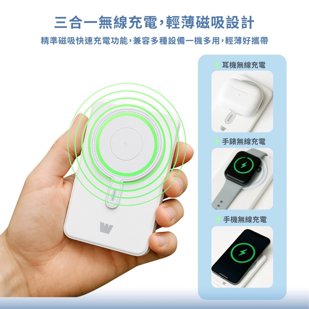 Wephone 5000mAh 22.5W 五合一磁吸無線多功能行動電源(手機/手錶/耳機)-細節圖2