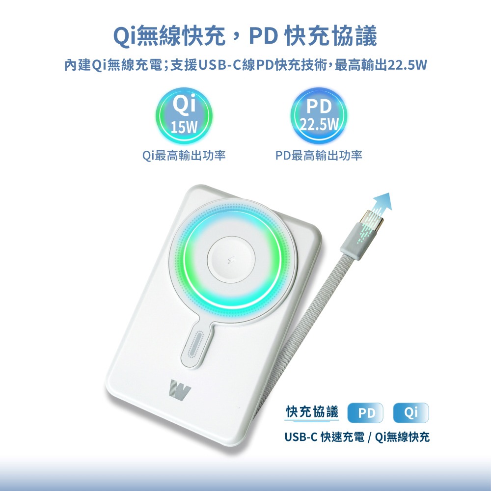 Wephone 5000mAh 22.5W 五合一磁吸無線多功能行動電源(手機/手錶/耳機)-細節圖3