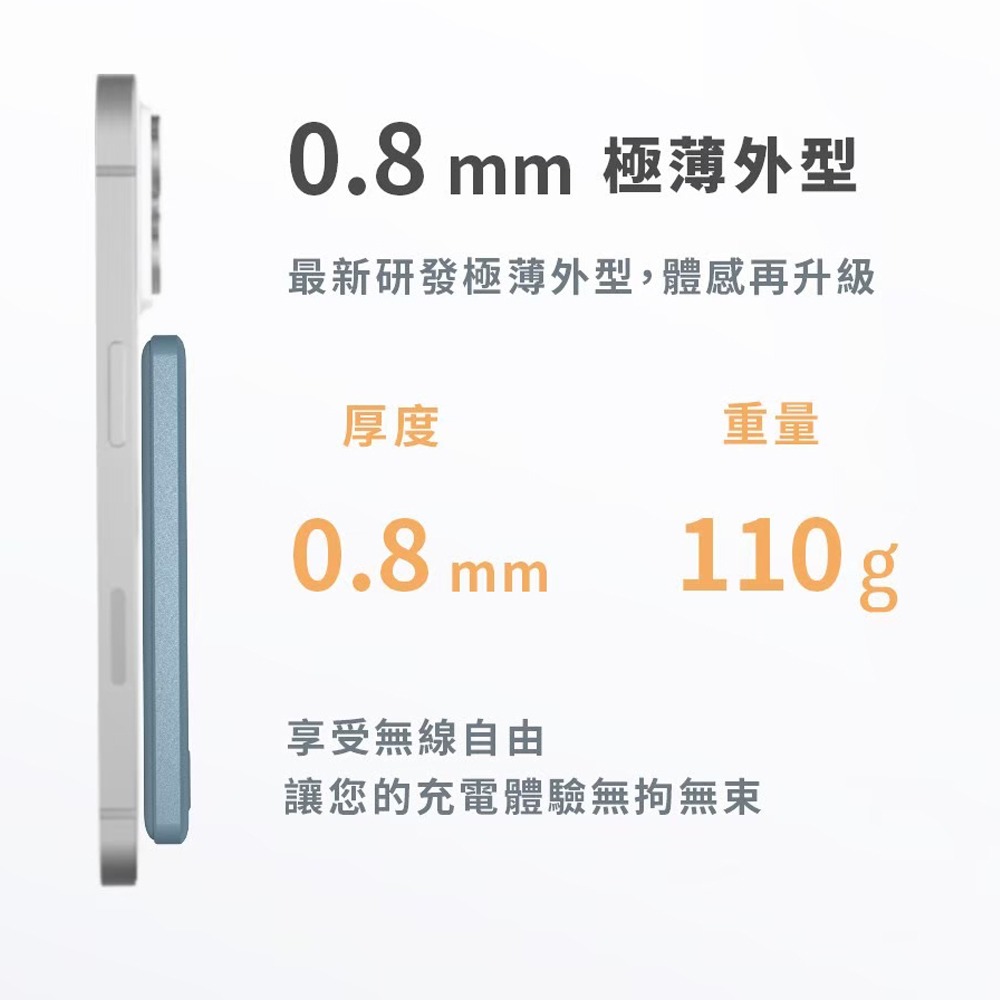 MCK 台灣製造 5000mah 鋁合金 超薄磁吸無線充電行動電源(MCK-WCC)-細節圖2