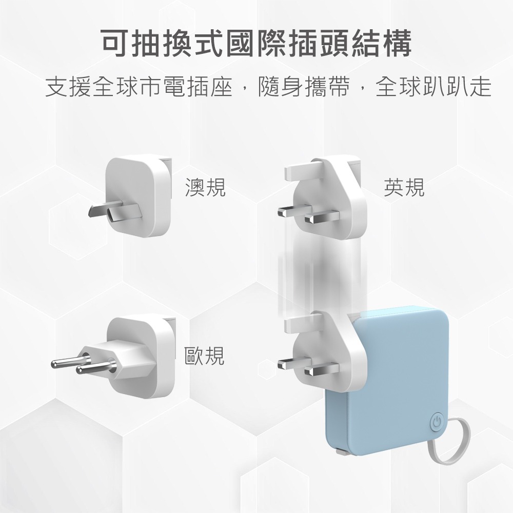 MINIQ 台灣製造 自帶Type-C快充線/AC插頭/LED數顯 多合一行動電源(附贈出國轉接頭)-細節圖10
