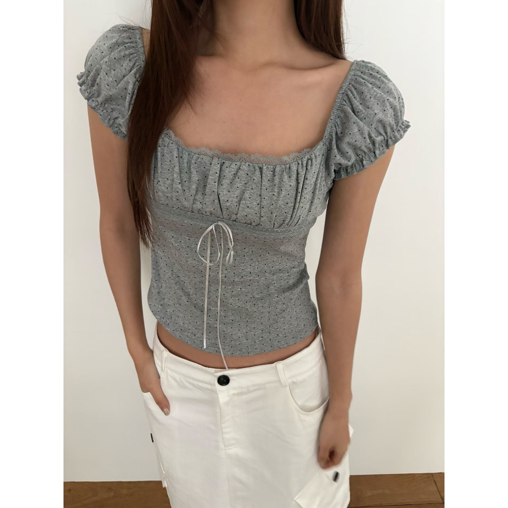 Korea🇰🇷女款｜法式細點抓皺綁帶上衣｜GA102［預購］BandQ studio-細節圖2