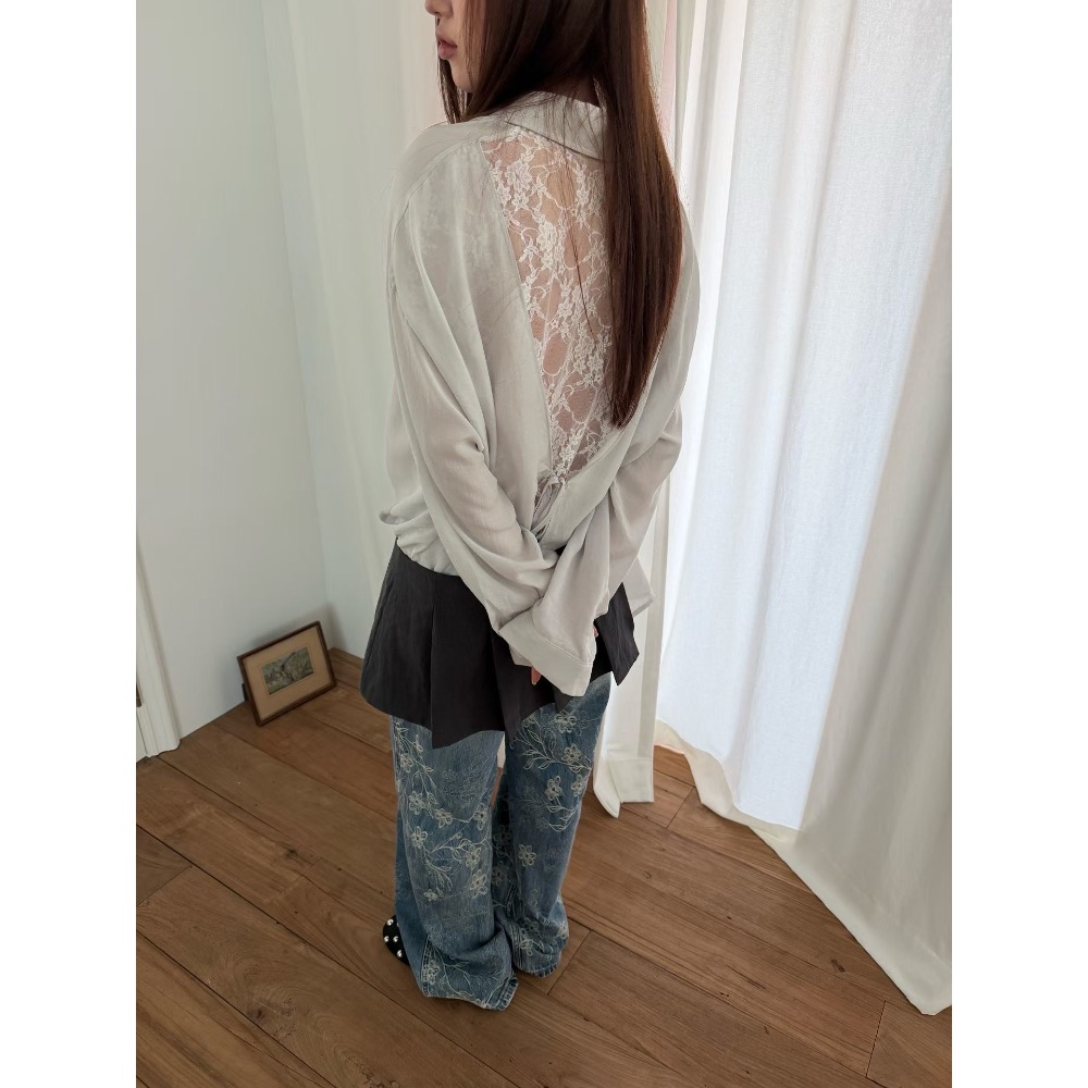 Korea🇰🇷女款｜蕾絲拼接開背襯衫｜GA103［預購］BandQ studio-細節圖3