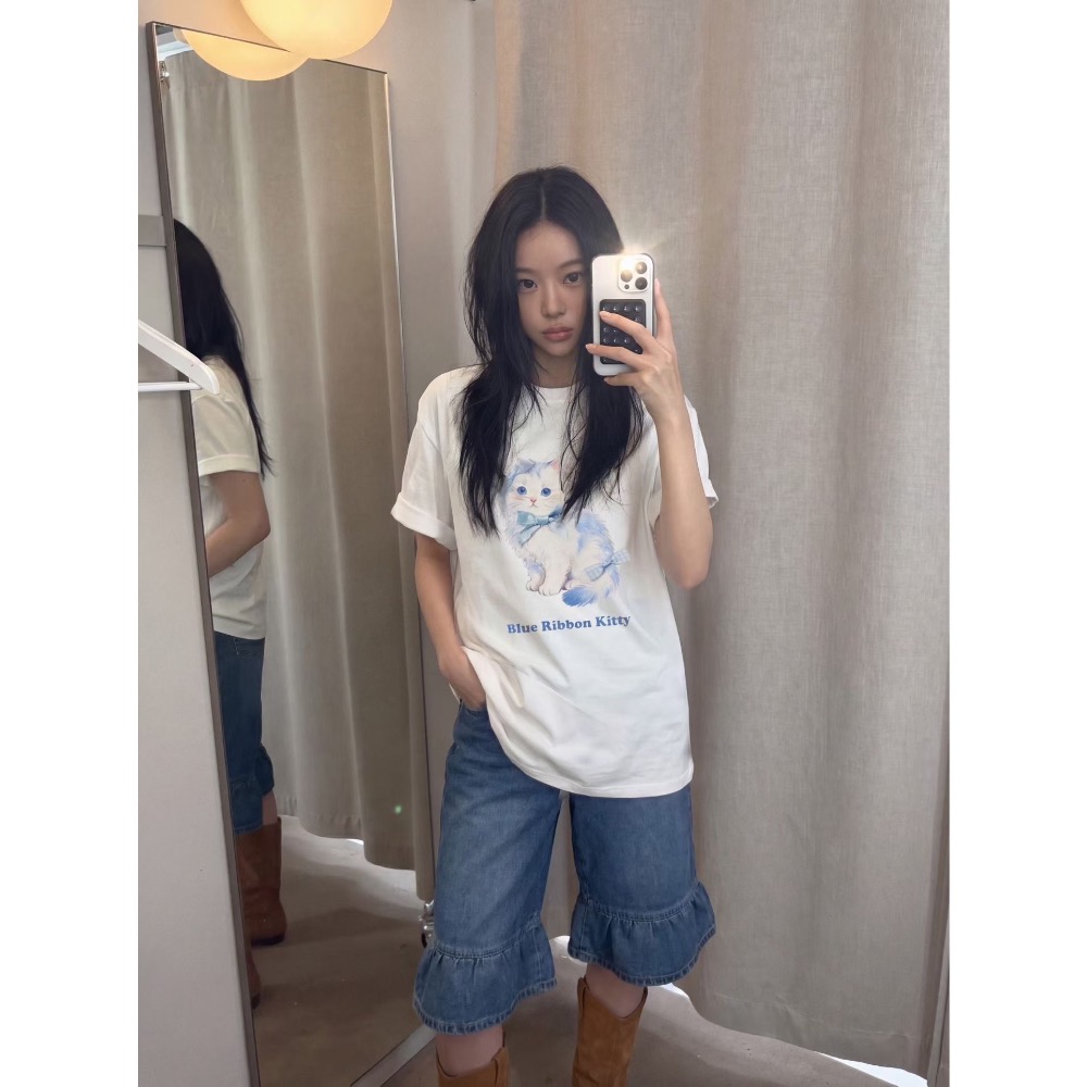 Korea🇰🇷女款｜藍蝴蝶結kittyT｜GA111［預購］-細節圖2