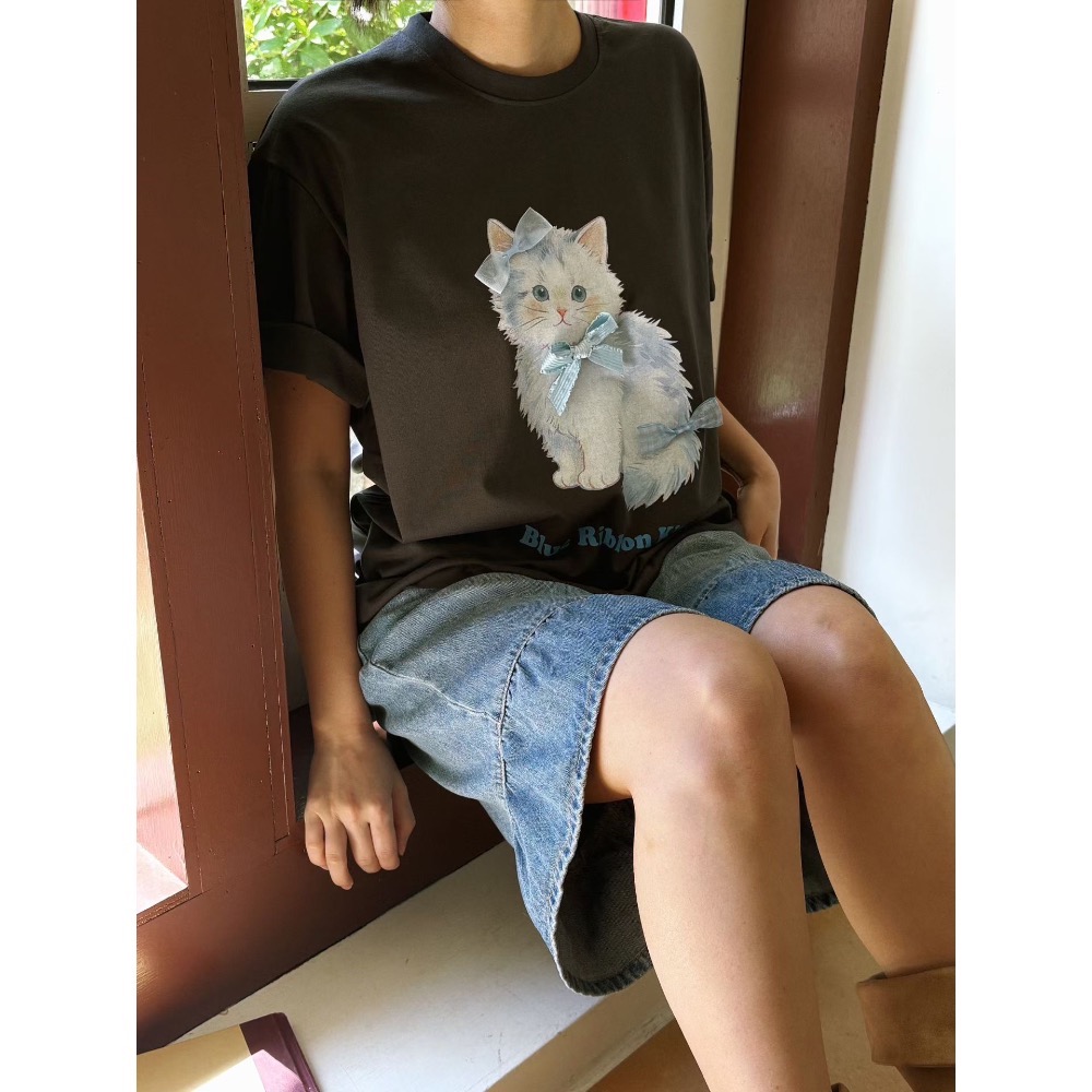 Korea🇰🇷女款｜藍蝴蝶結kittyT｜GA111［預購］-細節圖4
