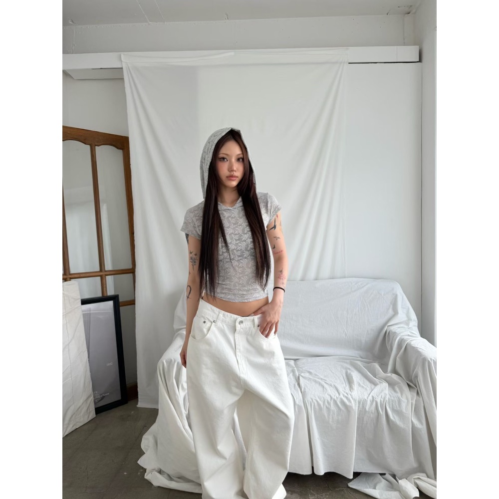 Korea🇰🇷女款｜樹紋蕾絲短袖帽T｜GA112［預購］BandQ studio-細節圖2